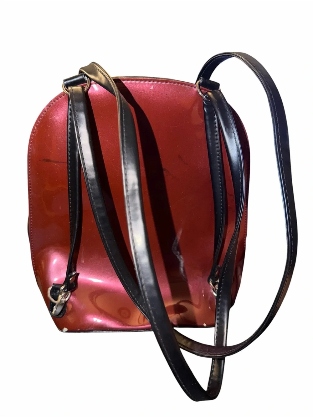 Beijo Red Patent Backpack with Black Front Pocket
